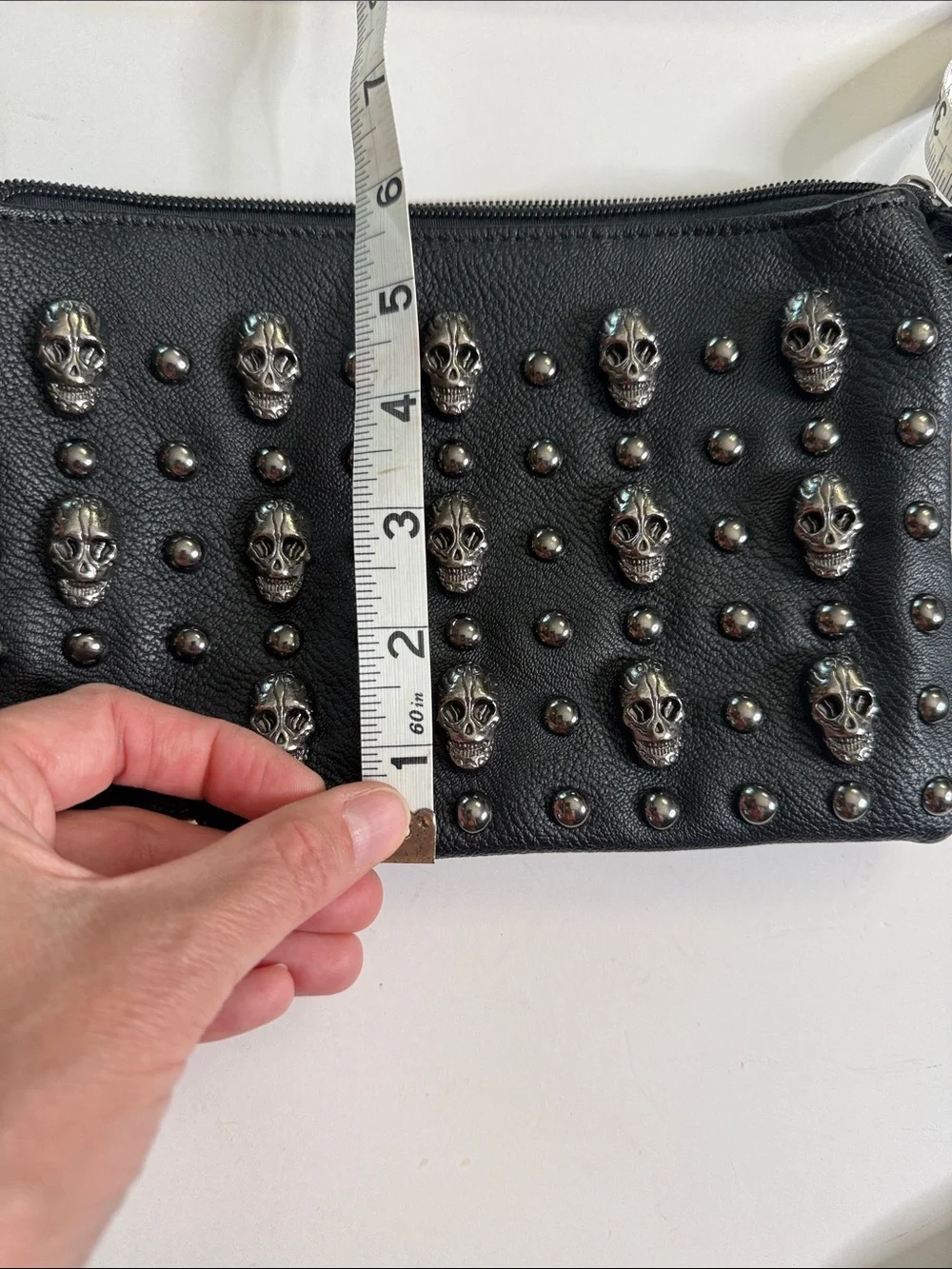 MG Collection Quina Black Studded Skull Crossbody Bag